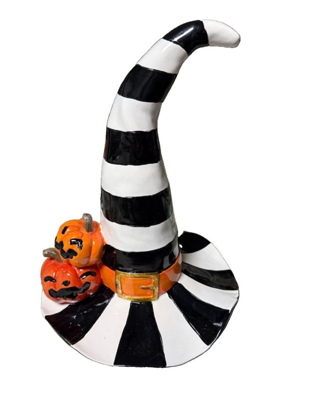 Black & White Striped Witch Hat Halloween Décor McKenzie Inspired Tabletop New